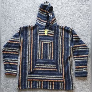 Vintage Iguana Jack Striped Hooded Poncho XLarge
